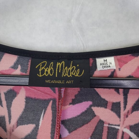 Bob Mackie Shift Dress Medium Bell Sleeve Floral Stretch Red Purple Wearable Art - Picture 3 of 12
